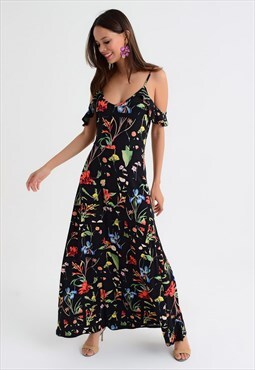 Black floral long summer dress