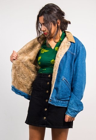 VINTAGE 70'S WRANGLER FAUX SHERLING LINED DENIM JACKET