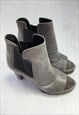 SARRIS OPEN TOE BOOTS GREY HEELS LEATHER