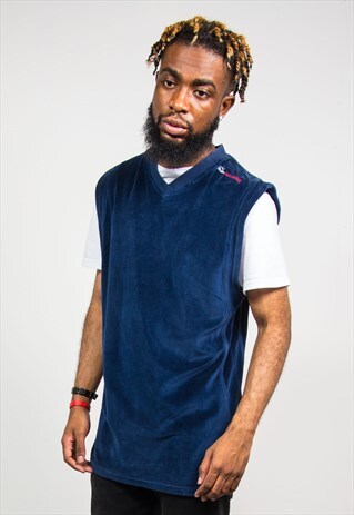 FUBU 90'S VINTAGE VELOUR BLUE VEST SWEATSHIRT