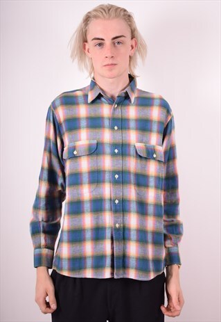 MENS VINTAGE FLANNEL SHIRT MEDIUM MULTI CHECK 90S