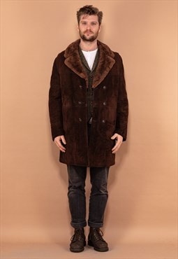 Vintage 70's Men Sheepskin Suede Coat in Brown