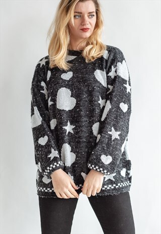 VINTAGE 80S FUNKY JUMPER WITH HEART PATTERN