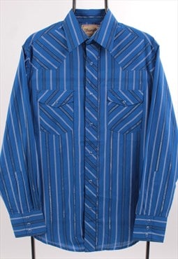 vintage mens wrangler blue patterned western shirt