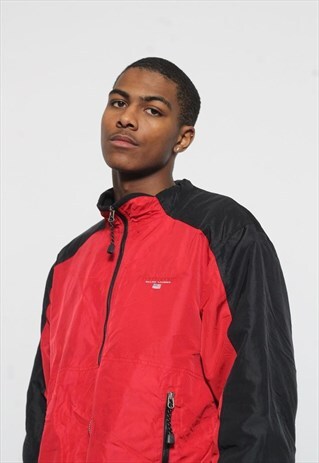 VINTAGE POLO SPORT FLEECE LINED JACKET RED AND BLACK