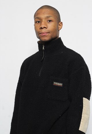 VINTAGE NAPAPIJRI 1/4 ZIP PRINT LOGO FLEECE BLACK