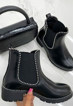 Justyouroutfit Studded Ankle Chelsea Boots Black