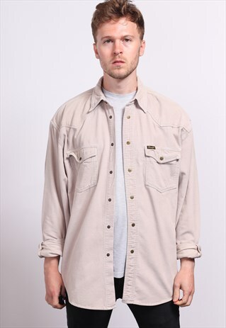 VINTAGE WRANGLER CORDUROY CORD SHIRT BEIGE