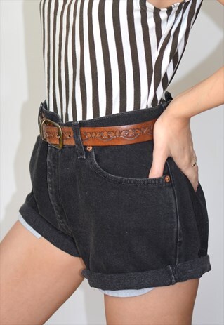 VINTAGE LEVI'S FADED BLACK HIGH WAIST DENIM SHORTS