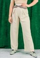 VINTAGE SUPER HIGH WAIST PANTS IN BEIGE BELTED TROUSERS