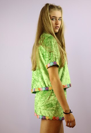 GREEN VELVET DAISY CHAIN CO-ORD