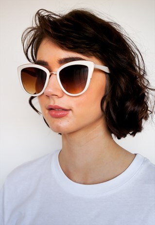 WHITE OVERSIZED RETRO SUNGLASSES
