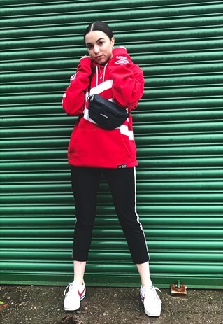 90'S RETRO RED & WHITE HOODED SWEATSHIRT