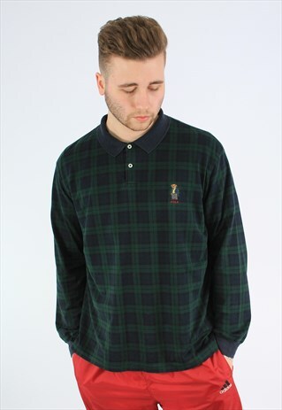 RALPH LAUREN POLO BEAR CHECKERED LS RUGBY POLO SHIRT