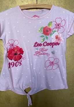 Pink Lee Cooper 1908 S/S T shirt Hot Pink Flowers   XS