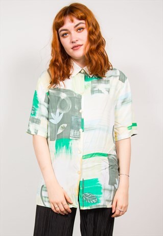 VINTAGE 90'S GREEN ABSTRACT PATTERN SHIRT BLOUSE