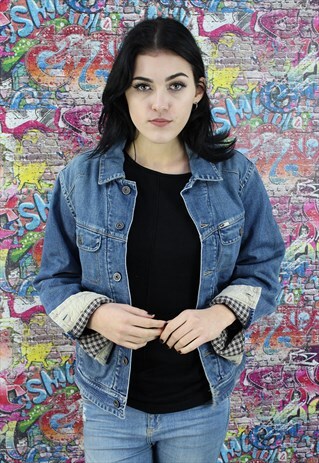 VINTAGE 80S LIGHT BLUE BLANKET LINED DENIM JACKET.