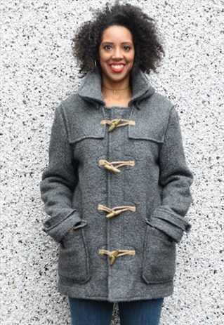 VINTAGE GREY WOOL DUFFLE COAT