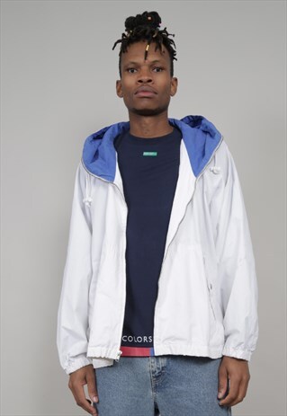 VINTAGE 80'S RALPH LAUREN SPORT HOODED WHITE SPORTS JACKET