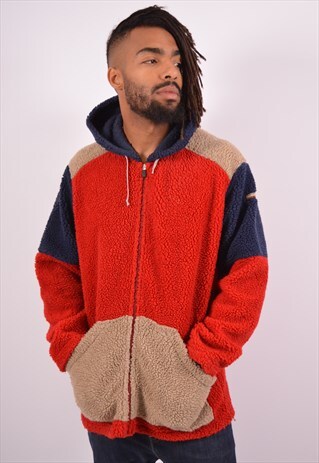 VINTAGE NAPAPIJRI FLEECE HOODIE SWEATER RED