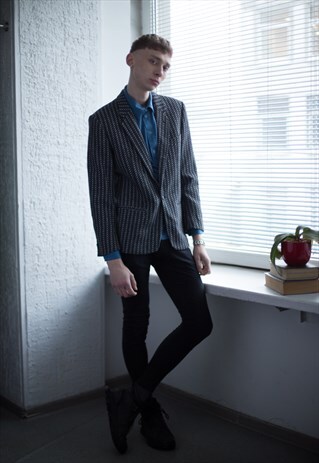VINTAGE 80'S GREY ONE BUTTON BLAZER