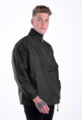 LIGHTWEIGHT ZIP UP WINDRUNNER COAT JACKET - BLACK