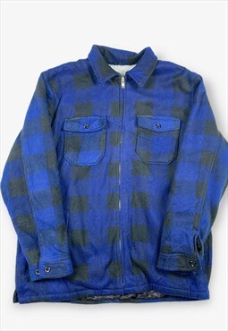 Vintage Sherpa Lined Checked Fleece Shacket Blue 2XL BV15766
