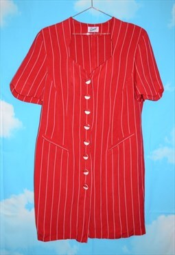 Vintage 80's Red Pinstripe Button Up Dress 