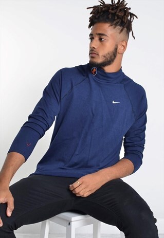 VINTAGE NIKE ROLL NECK TURTLE SWEATSHIRT IN NAVY BLUE