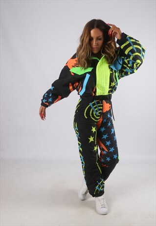 VINTAGE FULL SKI SUIT SNOW SPORTS 90'S NEON UK 6 - 8 (HBB)
