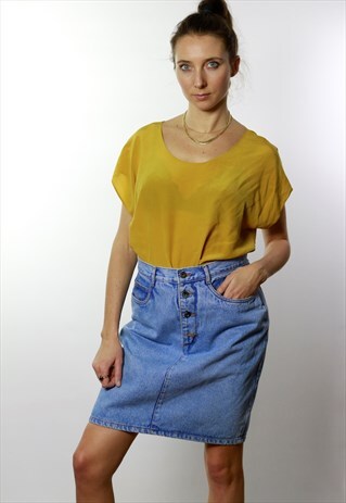 VINTAGE 80S MIDI DENIM / JEAN SKIRT BLUE WOMEN