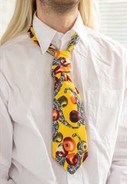 Vintage 80's Yellow Apple Print Necktie