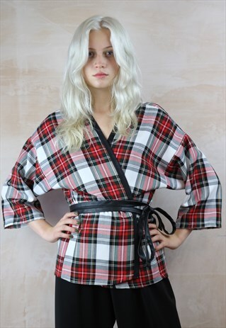 WHITE TARTAN KIMONO