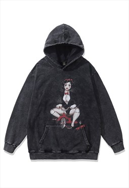 Creepy clown girl hoodie anime pullover grunge top in grey
