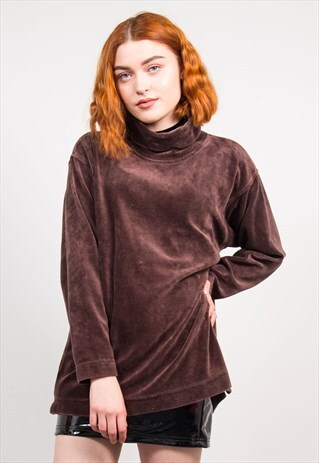 VINTAGE 90'S BROWN VELVET ROLL NECK TOP