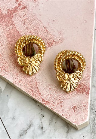 60S GOLD REEF EARRINGS CUTE PRETTY VINTAGE JEWELLERY