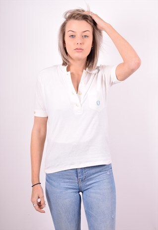 FRED PERRY WOMENS VINTAGE POLO SHIRT SMALL WHITE 90'S
