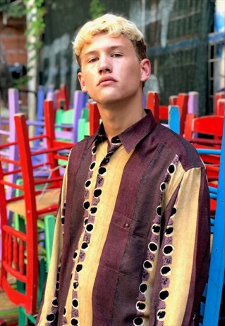 VINTAGE 80'S MULTICOLOR PRINTED STRIPED SHIRT