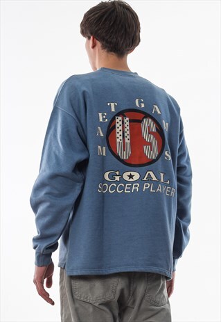 VINTAGE US BASKETBALL TEAM GAMES CREW NECK 90S BLUE