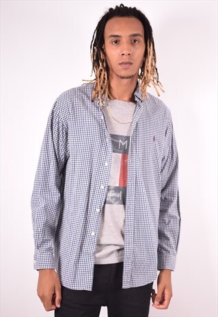 POLO RALPH LAUREN MENS VINTAGE SHIRT LARGE BLUE CHECK 90S