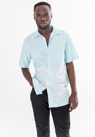 LIGHT TURQUOISE HAWAIIAN FLOWERS DAD SHIRT