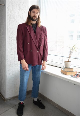 Vintage 80's Maroon Double Breasted Suit Blazer