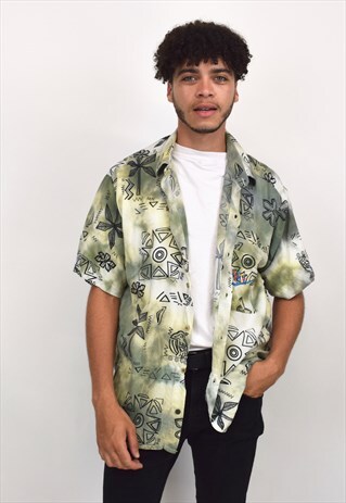 VINTAGE 90S NIKE GREEN TIE DYE TROPICAL SHIRT