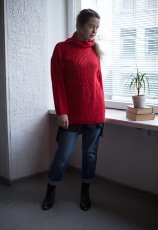 VINTAGE 90'S BRIGHT RED LONG SLEEVES TURTLE NECK JUMPER