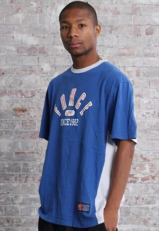 VINTAGE NIKE FORCE BIG LOGO SPELLOUT T-SHIRT BLUE