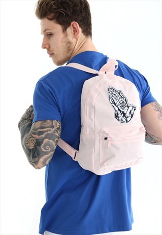 MINI PINK BACKPACK WITH WOVEN PATCH