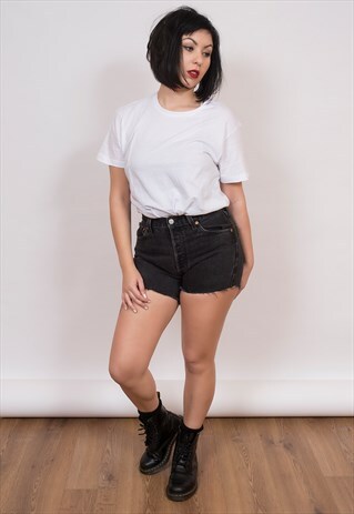 LEVI'S 501 BLACK DENIM HIGH WAISTED SHORTS 12