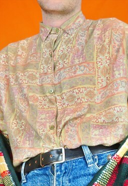 Vintage Funky Baroque Pattern Abstract Floral Blouse Shirt