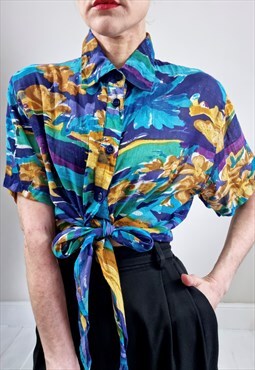 Vintage 90's Sheer Blue Beach Tie Front Shirt