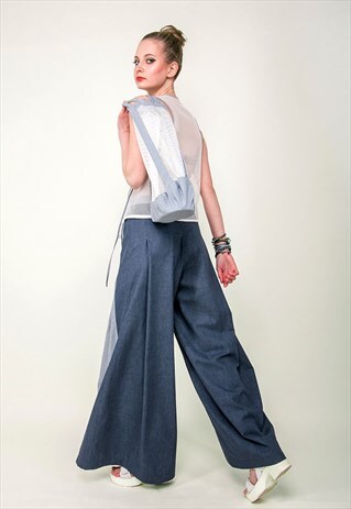 BLUE LINEN PALAZZO PANTS